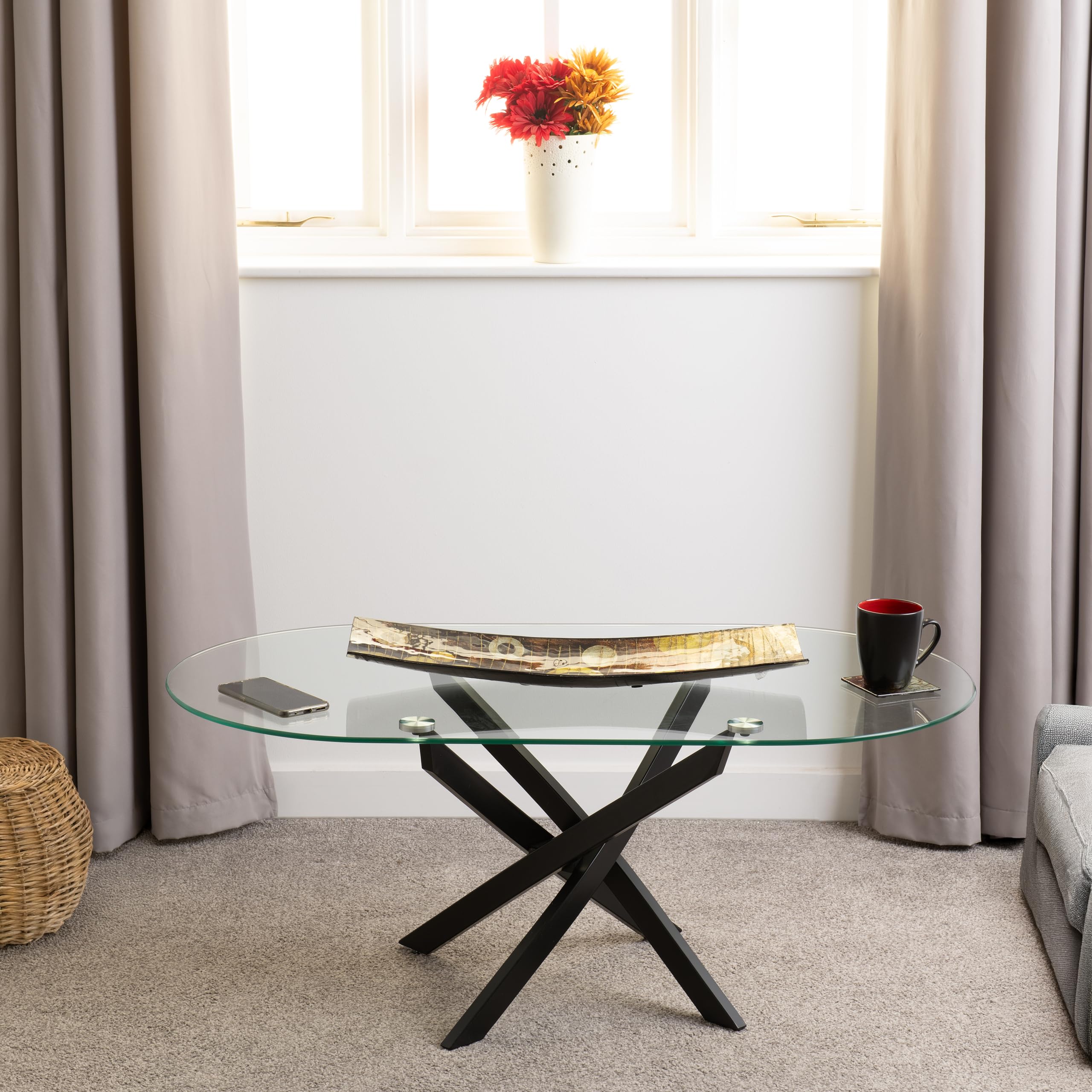 Seconique Sheldon Oval Coffee Table In Clear Glass/Black