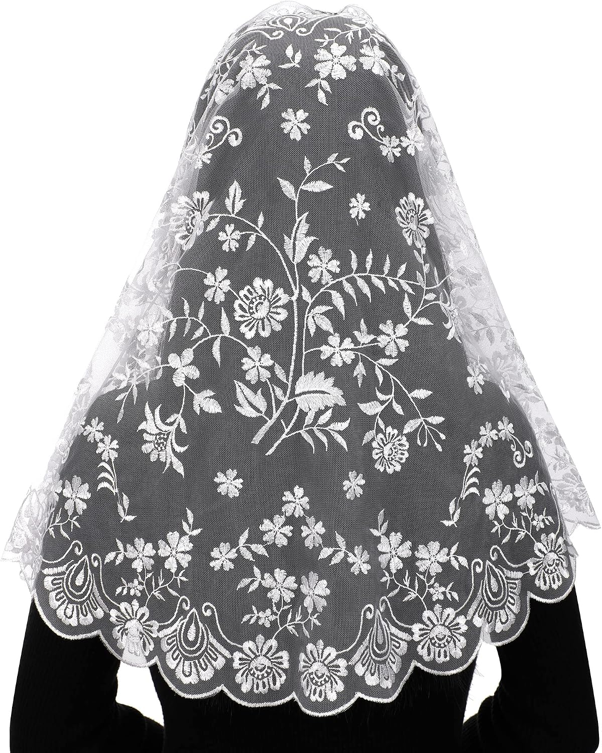 Bozidol Church Mantilla Catholic Veil: Women D Shaped Camellia Floral Embroidered Lace Chapel Veils Latin Mass Head Coverings