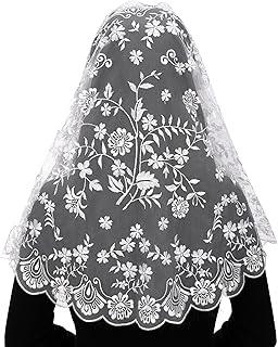 Bozidol Church Mantilla Catholic Veil: Women D Shaped Camellia Floral Embroidered Lace Chapel Veils Latin Mass Head Coverings
