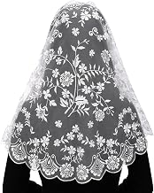 Bozidol Church Mantilla Catholic Veil: Women D Shaped Camellia Floral Embroidered Lace Chapel Veils Latin Mass Head Coverings