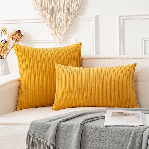 Miniatura 348 de UGASA - Juego de 2 fundas de almohada de terciopelo a rayas, funda decorativa para cojín con cremallera oculta para el hogar, sofá, dormitorio,