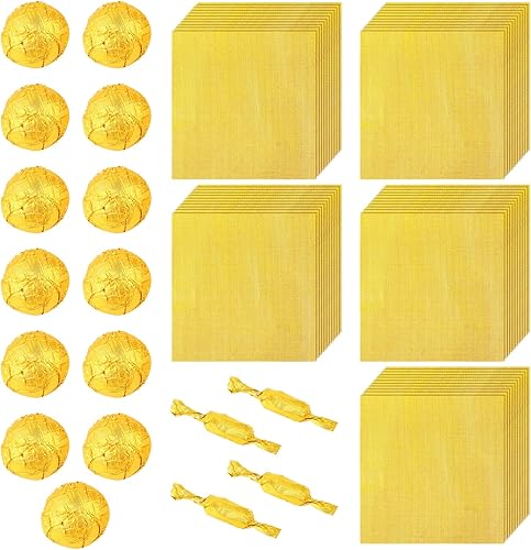 300 envoltorios de caramelos de papel de aluminio dorado, 3 x 3 pulgadas, cuadrados de chocolate dorado, papel de regalo de papel de aluminio,