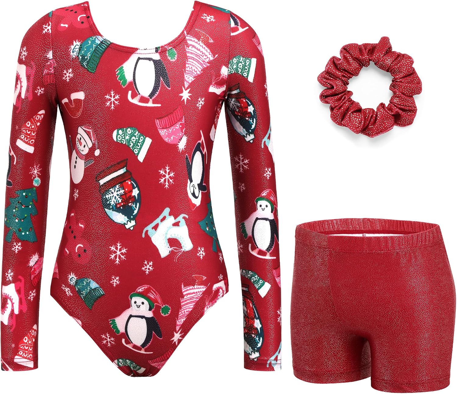 Zaclotre Gymnastics Leotards for Girls Long Sleeve Sparkly Dance Unitards Biketards with Tumbling Shorts