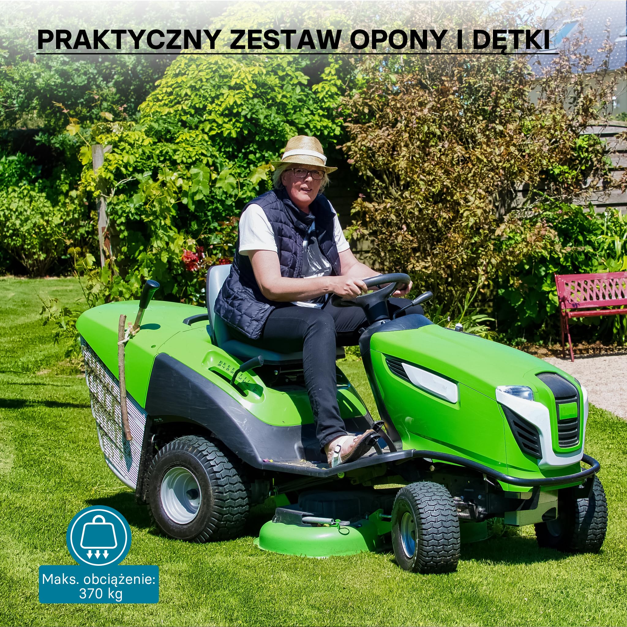 Wiltec Opona z dętką 18x8.50-8 4 PR do wielu kosiarek traktorków, z zaworem kątowym TR87 i bieżnikowaną powierzchnią, koło pneumatyczne
