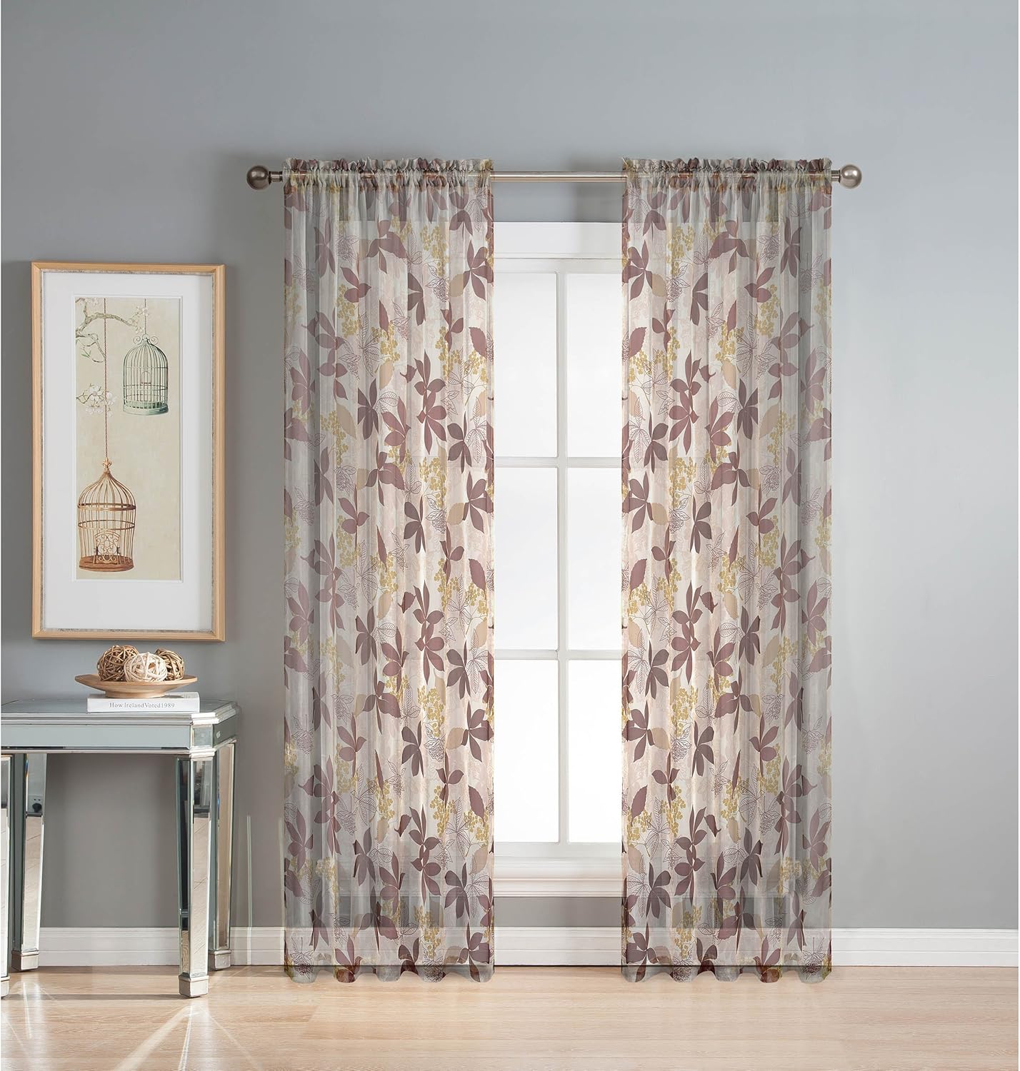 Amazon ウィンドウ要素Ashville Printedロッドポケット薄手カーテンパネル 54x84 Inches ブラウン