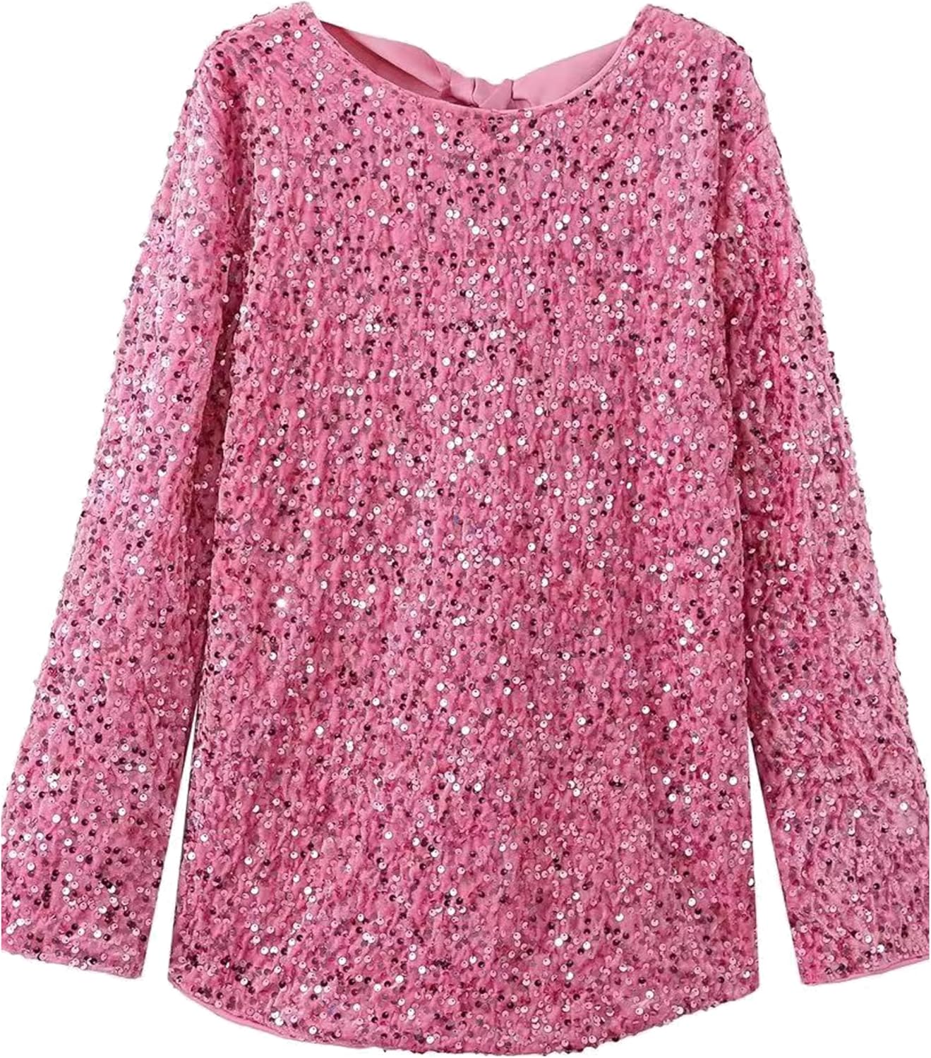 Women's Sequin Dress with Bow Long Flared Sleeve Shiny Glitter Back Tie Knot Dresses Party Concert Night Out