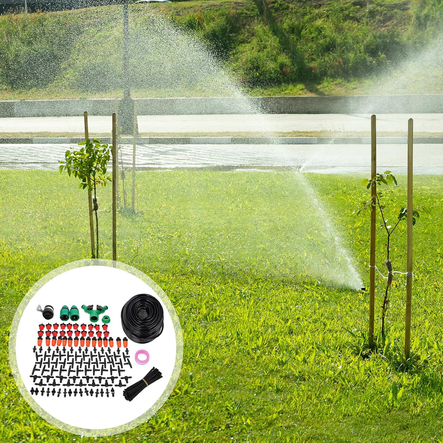 DIY Micro Drip Irrigation System Kit Water-Saving Garden Watering Device with Misting Nozzle Plastic Hose for Home Greenhouse Lawn Patio Plant Care