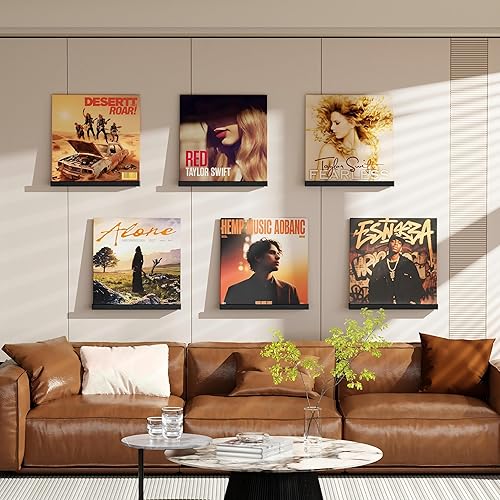 Miniatura 4 de Emfogo Estante de pared para discos de vinilo, paquete de 6 soportes para discos de álbum, estantes de almacenamiento de discos de vinilo de 12