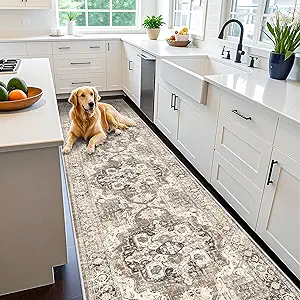3x12 Washable Hallway Runner Rug: Soft Kitchen Rug Non Slip Rug Runner with Rubber Backing for Living Room Bedroom Bathroom Non Shedding Farmhouse Carpet Runner Rug (Beige, 3X12)