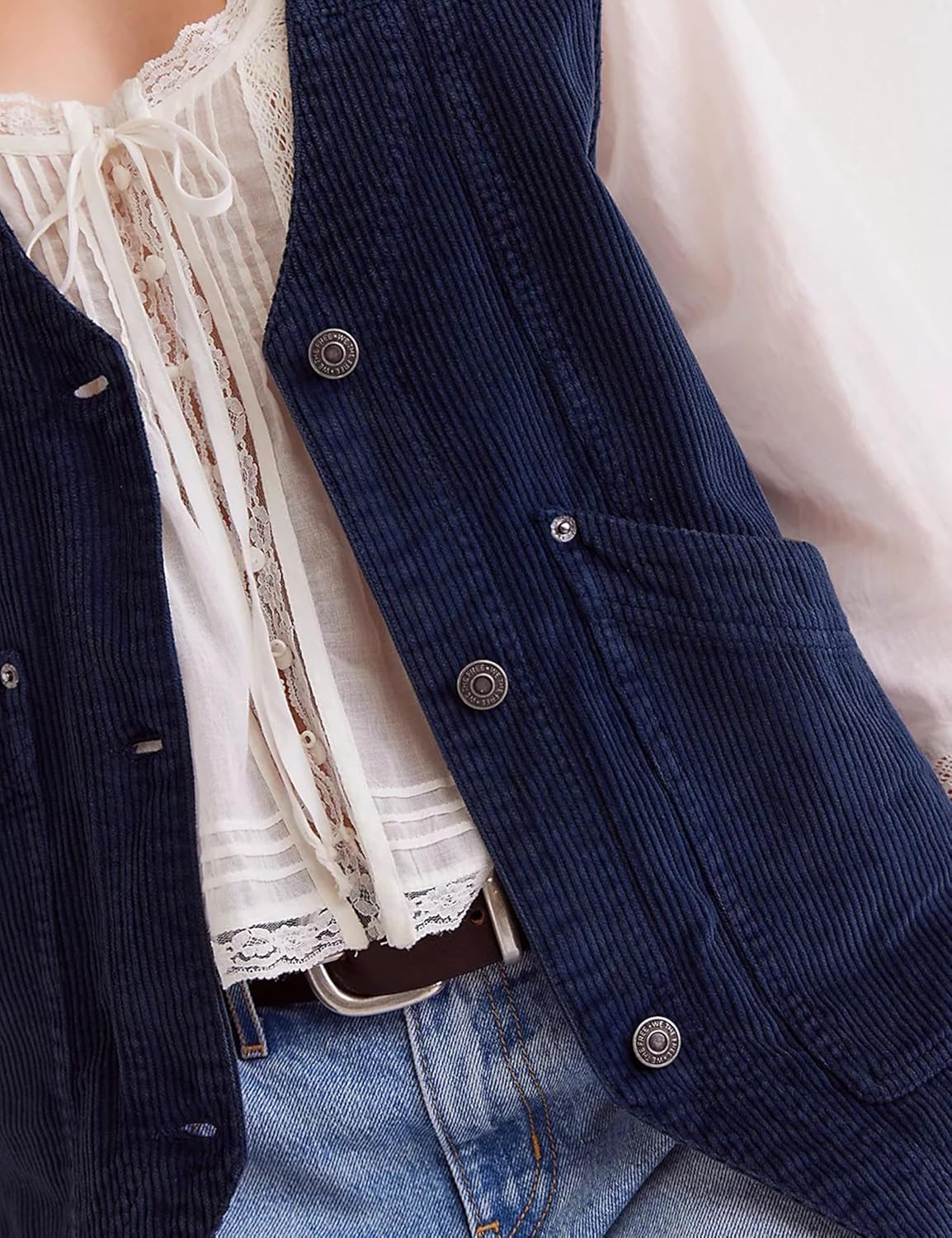 HangNiFang カジュアル コーデュロイベスト 女性用 ボタンダウン 万能 ノースリーブ アウター ウエストコート ポケット付