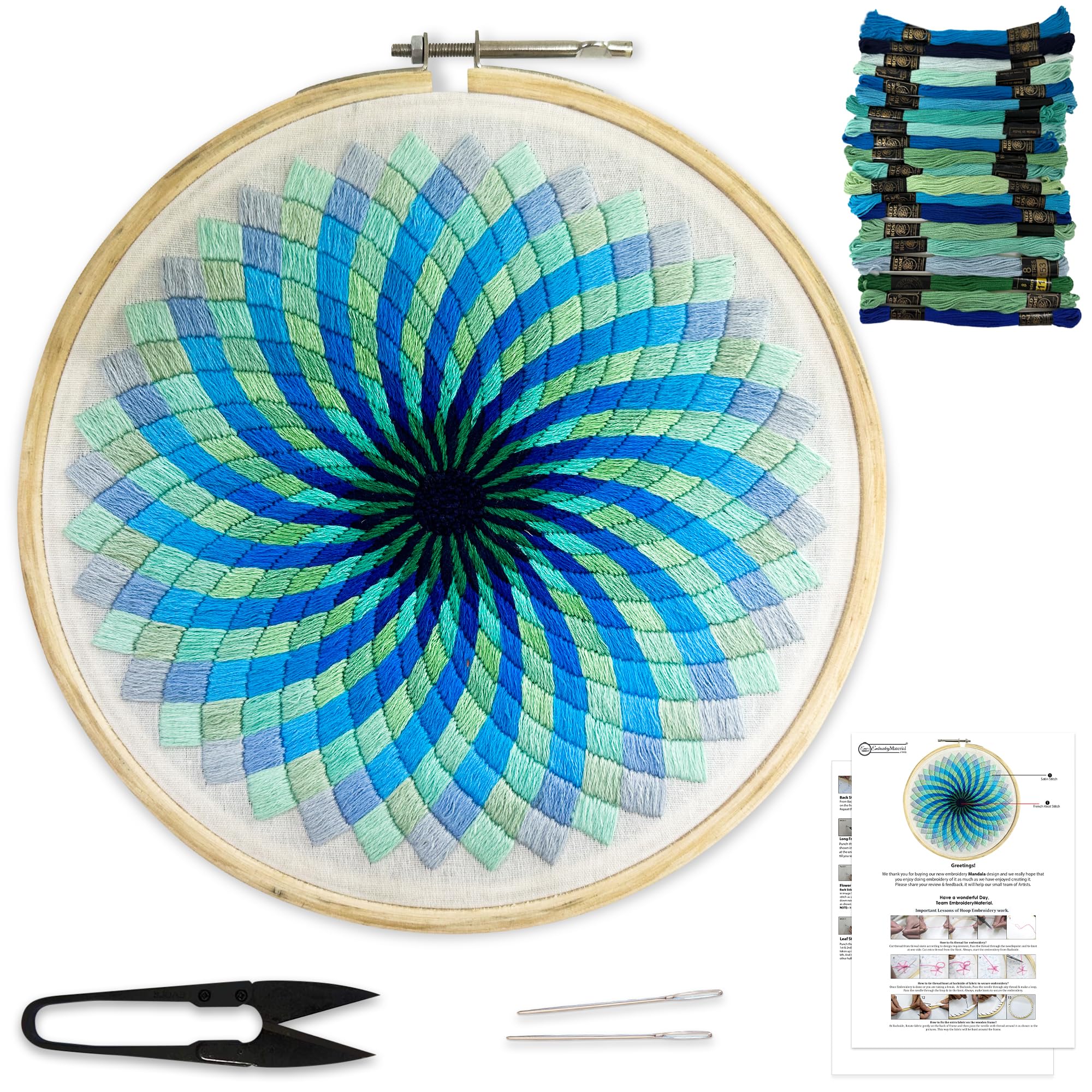 Embroiderymaterial Cotton Embroidery Kit Mandala Design Digital Printed & Written Instructions All Material, Muskat