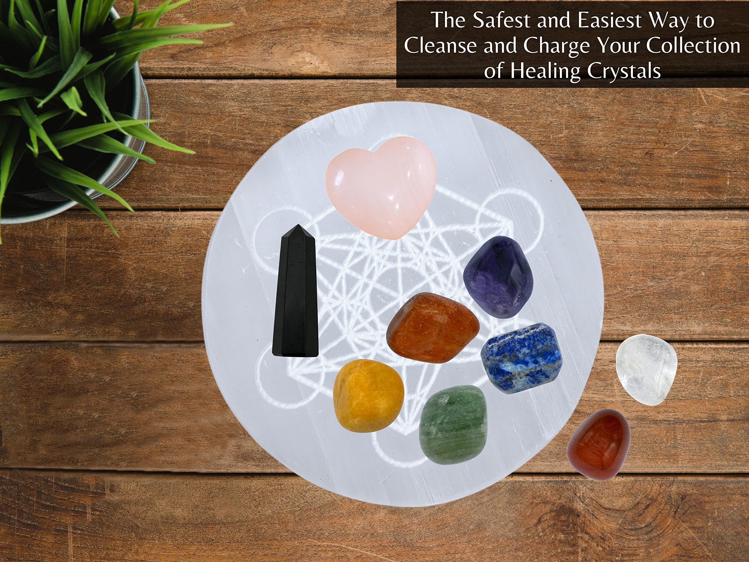 Amazing Gemstone, Piastra di ricarica in cristallo di selenite per cristalli e pietre curative, cubo di metatron inciso con piastra di cristallo di selenite da 4,3" (disco rotondo in selenite)