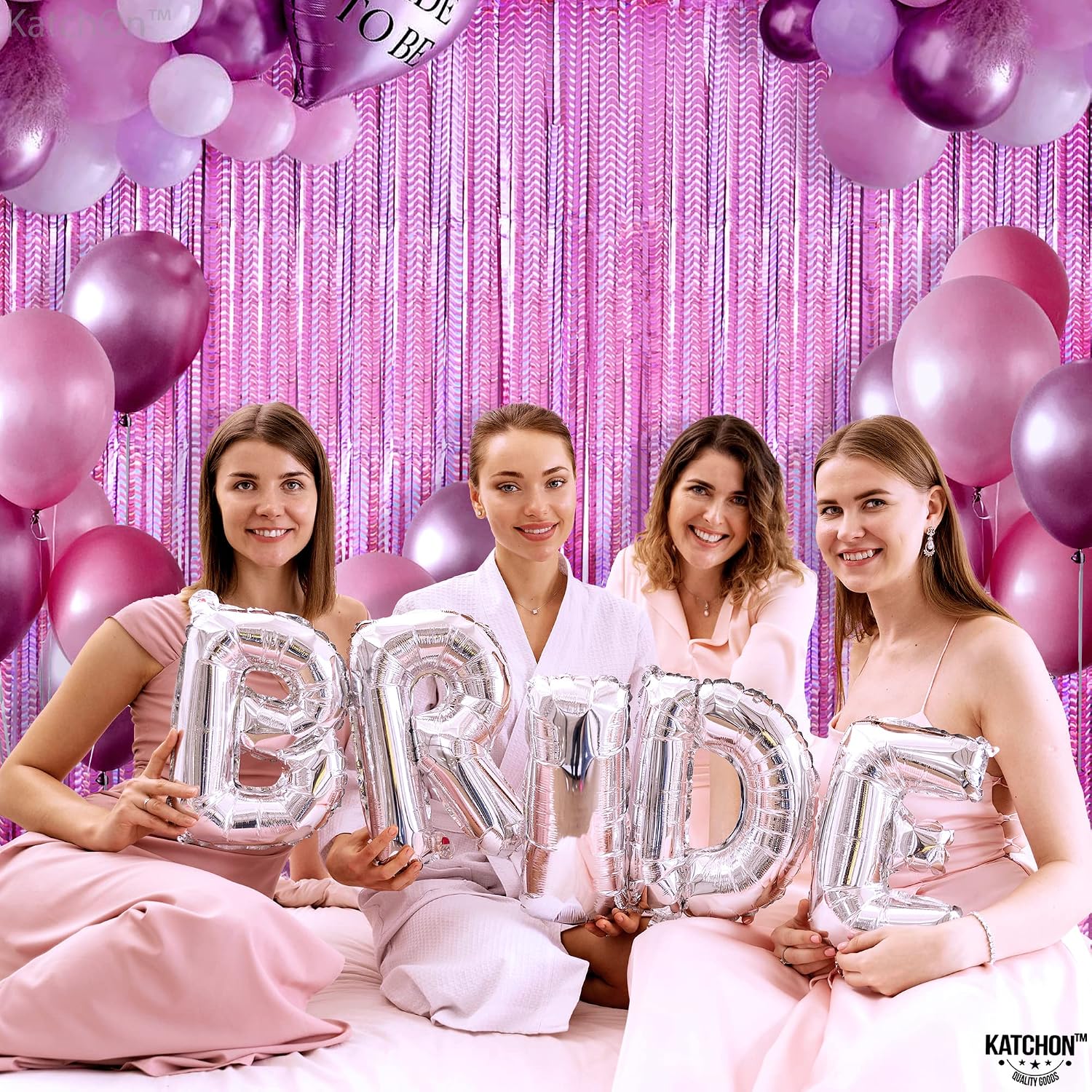 KatchOn, Iridescent Pink Streamers - 3.2x8 Feet | Galentines Backdrop for Galentines Day Decorations | Pink Backdrop for Pink Party Decorations | Pink Fringe Backdrop for Valentines Day Decorations