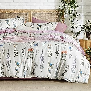 Bedsure Floral White Comforter Set - Queen Bedding Comforter Set for Kids, Fluffy Soft Kids Microfiber Comforter, 3-Piece Cute Botanical Bed Set for Children, Includes 2 Pillow Shams