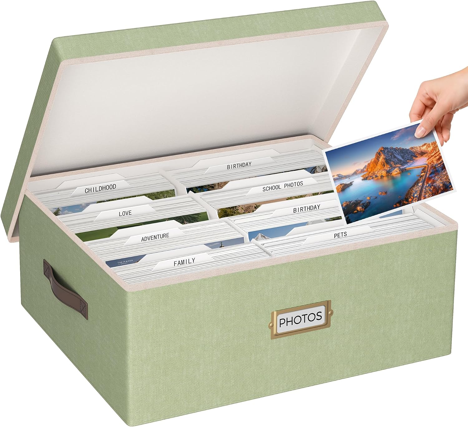 Linen Photo Storage Box 4x6 & 5x7 Photo Organizer with Divider for 1700 Pic