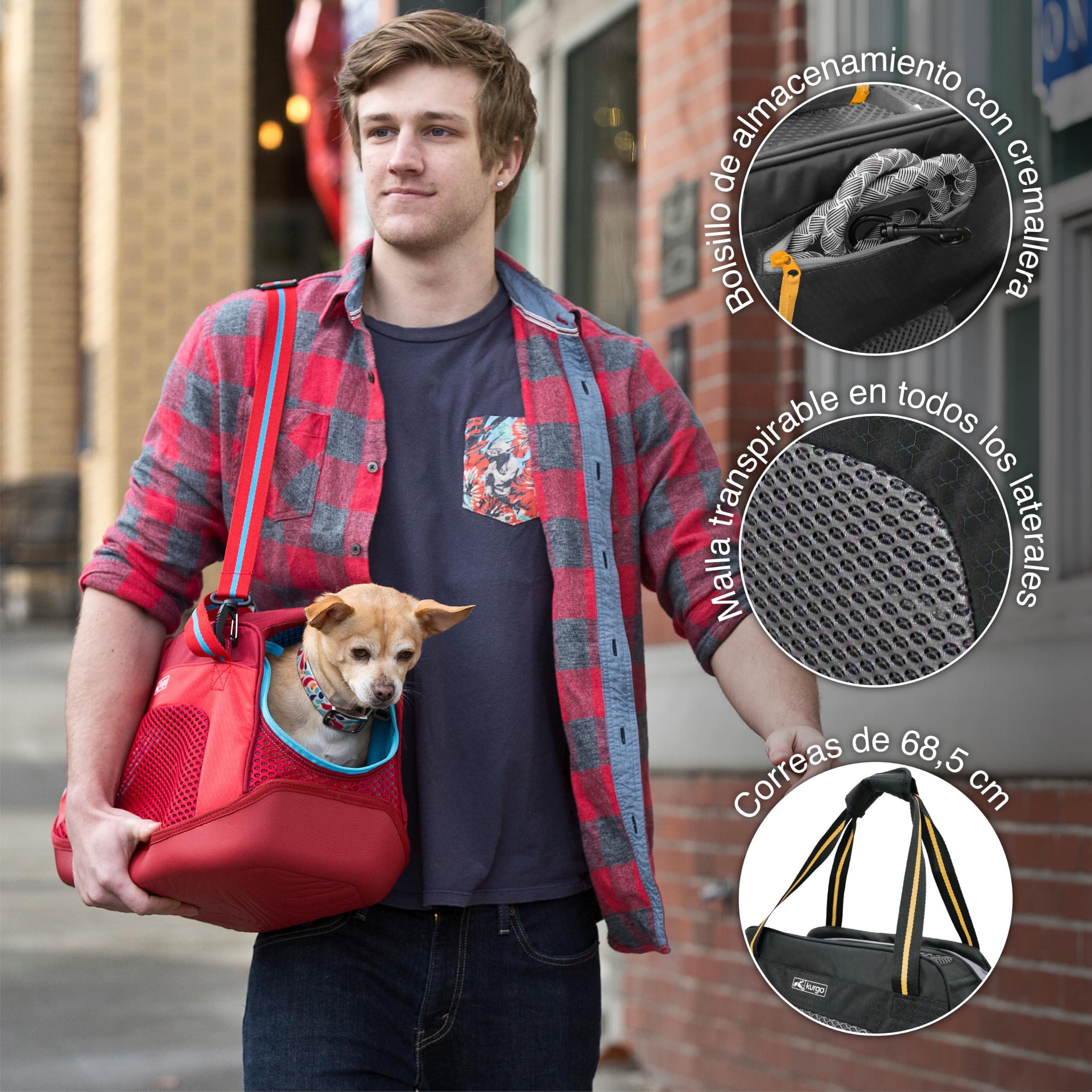 Kurgo Explorer Transportín de Viaje, Negro/Amarillo | Base Armorsole Resistente al Agua, Bolsillos Laterales, Para Mascotas Pequeñas