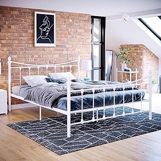 Vida Designs Paris Letto King Size, Struttura Letto da 1.5 m, Testiera in Metallo per Camera da Letto, Colore: Bianco