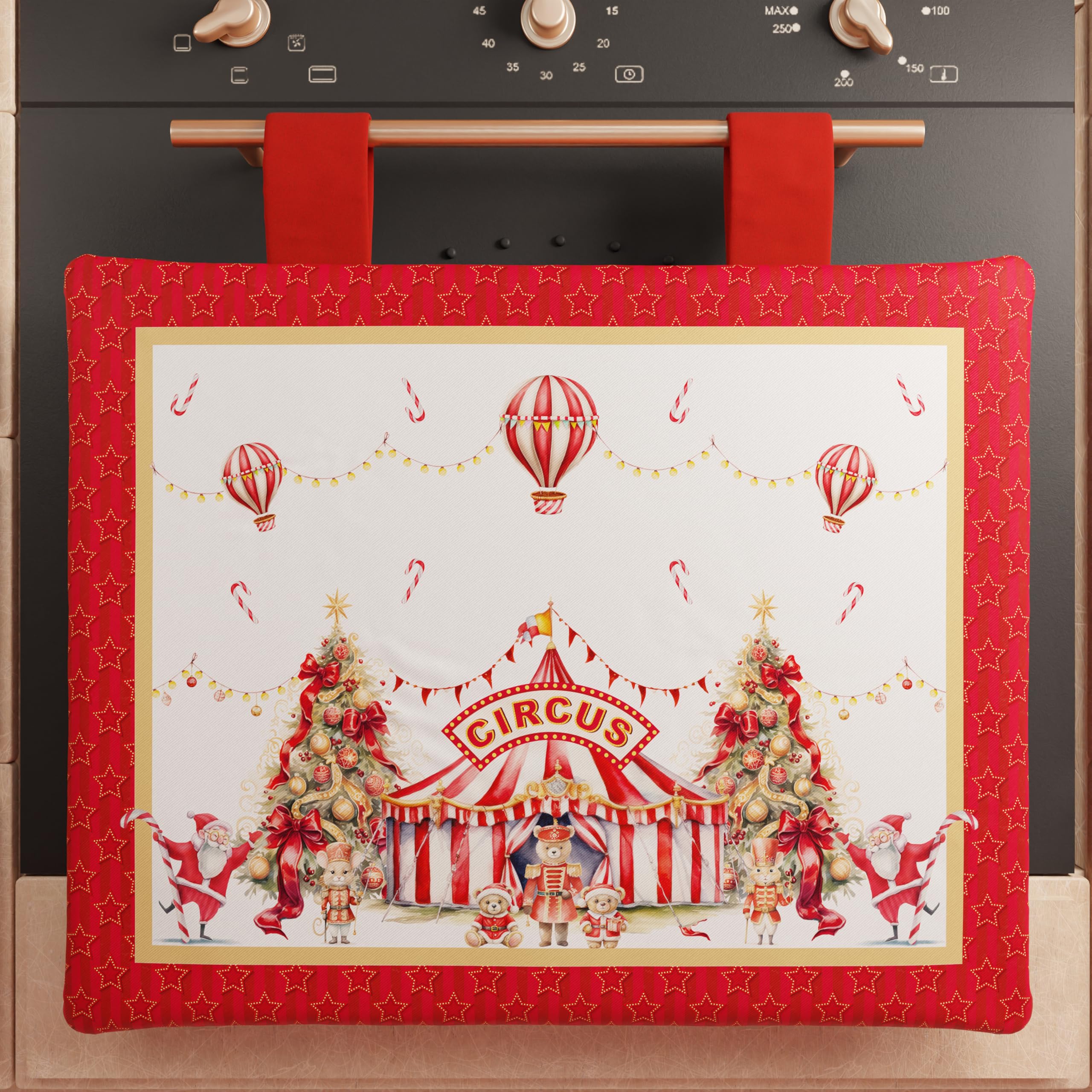 PETTI Artigiani Italiani - Christmas Oven Cover, Christmas Kitchen Oven Cover, 40x50 cm Oven Cover, Circus Oven Cover, 100% Made in Italy