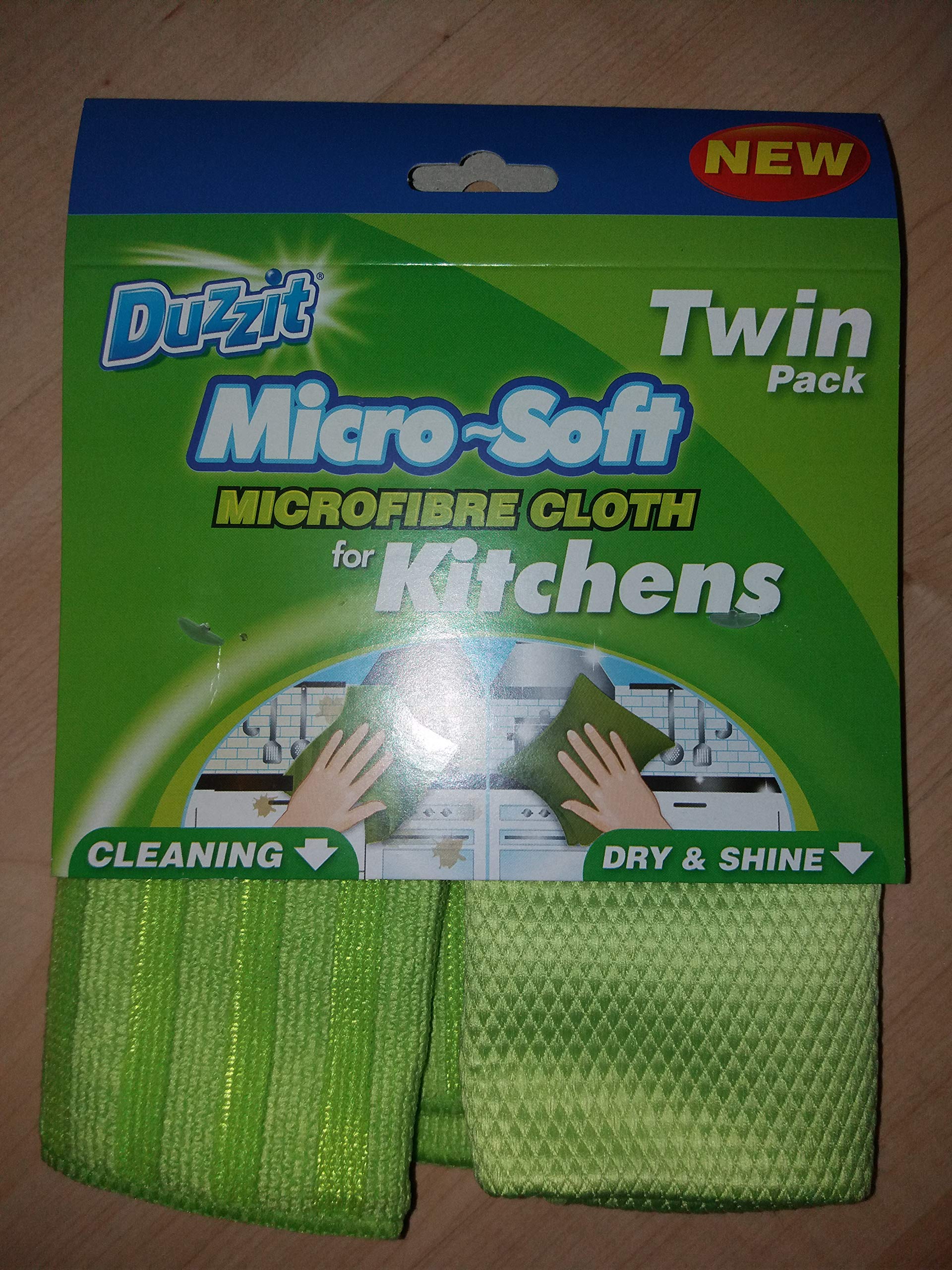 Duzzit Green Micro-Soft Microfibre Cloths For Kitchens. Twin Pack, Cleaning And Dry/Shine Cloth