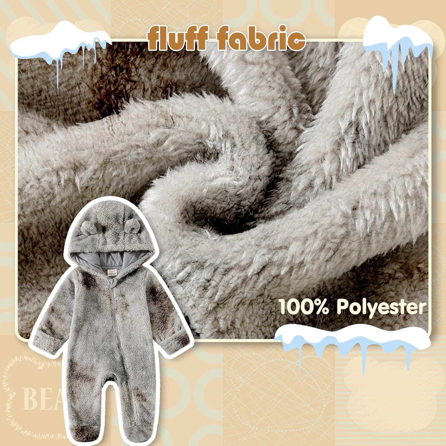 Jimonda Baby Tie Dye Snowsuit Winter Fleece Jumpsuit 0-18 Months, 100% Polyester Hooded Romper with Bear Ears for Infant - Image 2