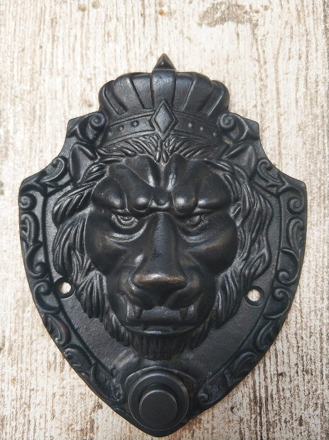 Crowned Lion Wired Brass Doorbell Chime Push Button Vintage Decorative Door Bell (Black Oxide)