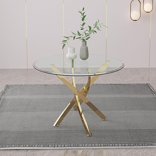 Miniatura 9 de Mesa de comedor redonda de 36 pulgadas para 4, mesas de cocina y comedor de cristal, moderna mesa de comedor circular con mesa de vidrio templado de