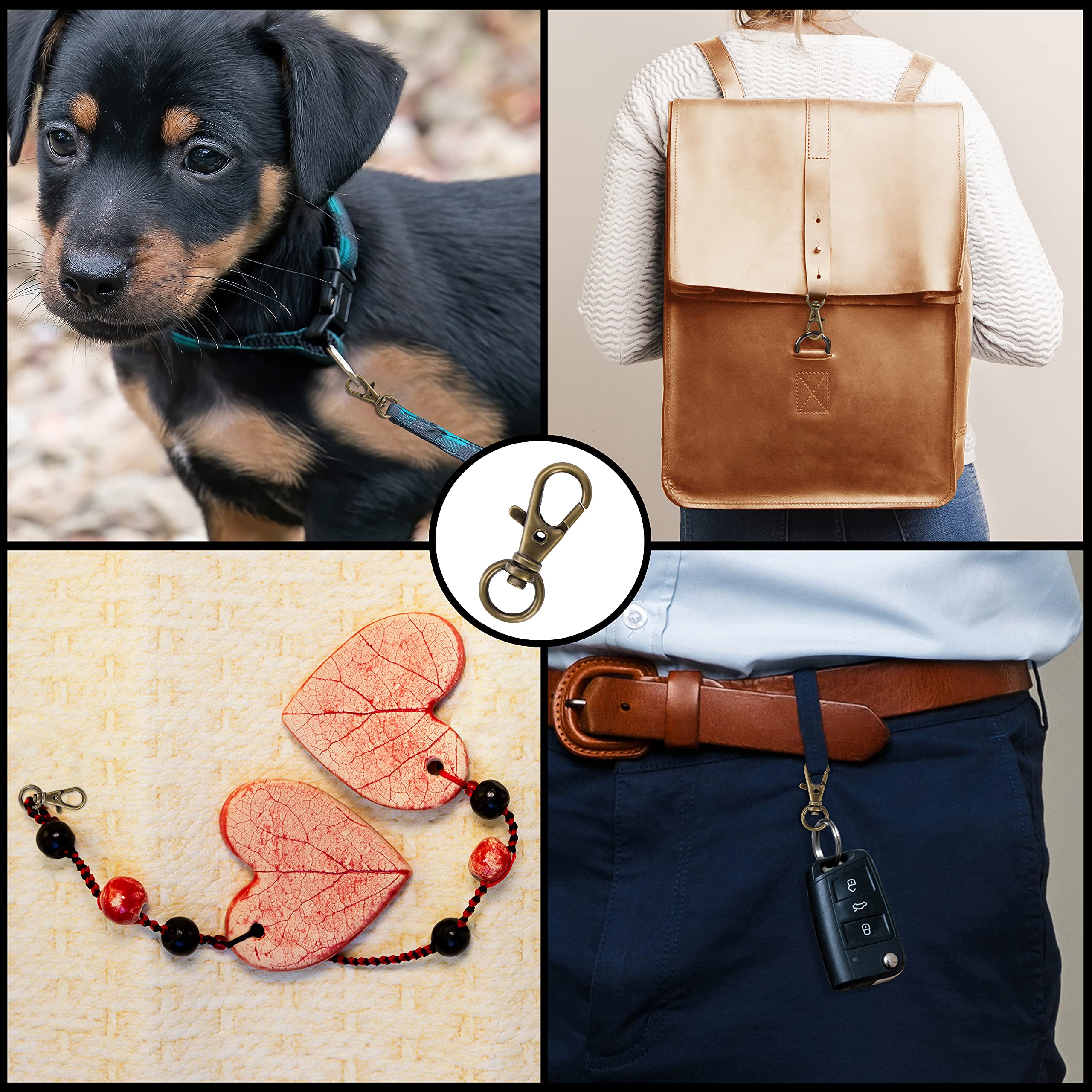 Set 50 Moschettoni Mini In Bronzo | Portachiavi Girevoli | Per Artigianato, Gioielli E DIY | 33 Mm - Foto 12