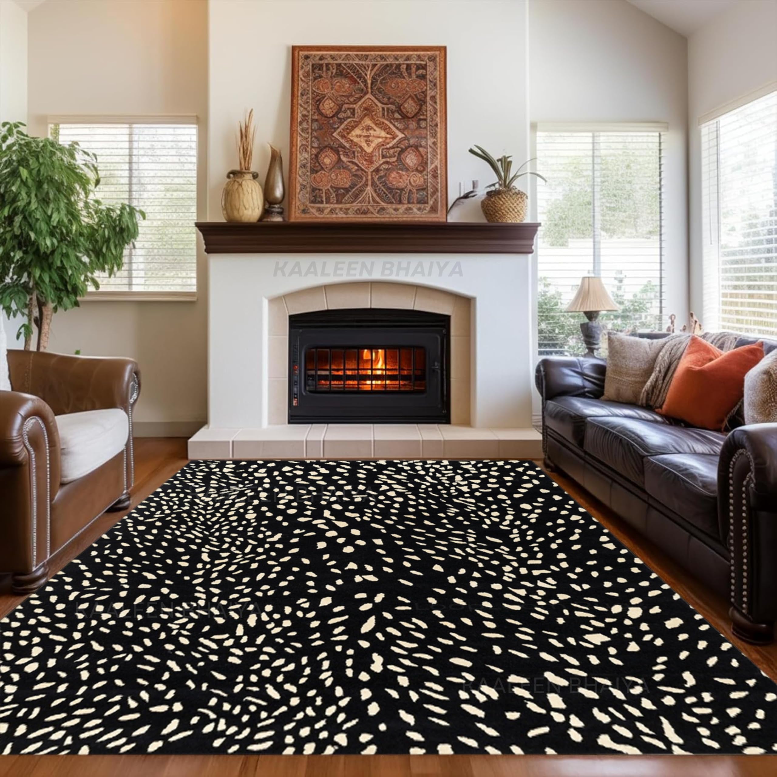 Antelope Handmade Tufted Wool Area Rug – Luxury Animal Print Carpet – Soft Plush Area Rug for Modern Decor (Black & White, 2' x 3')