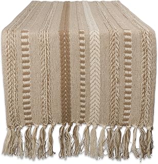 DII Stone Farmhouse Braided Stripe Cotton Table Runner 15x72 with Fringe - Boho Modern Table Decor