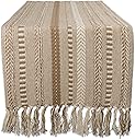 DII Farmhouse Braided Stripe Table Runner Collection, 15x72 (15x77, Fringe Included), Stone