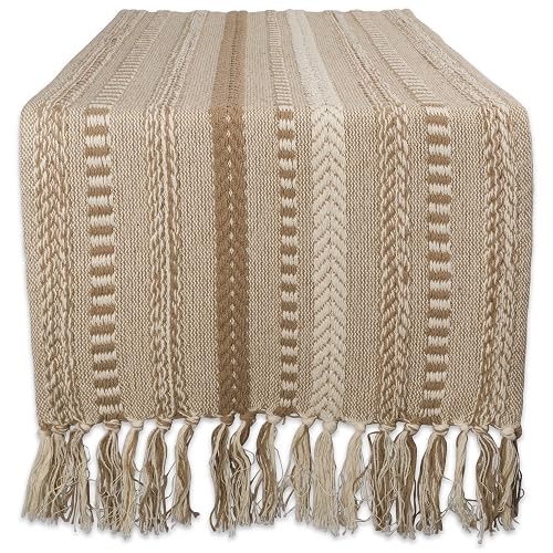 DII Braided Stripe Table Runner, 15x72 with 2.5" Fringe, Stone
