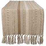DII Farmhouse Braided Stripe Table Runner Collection, 15x108 (15x113, Fringe Included), Stone