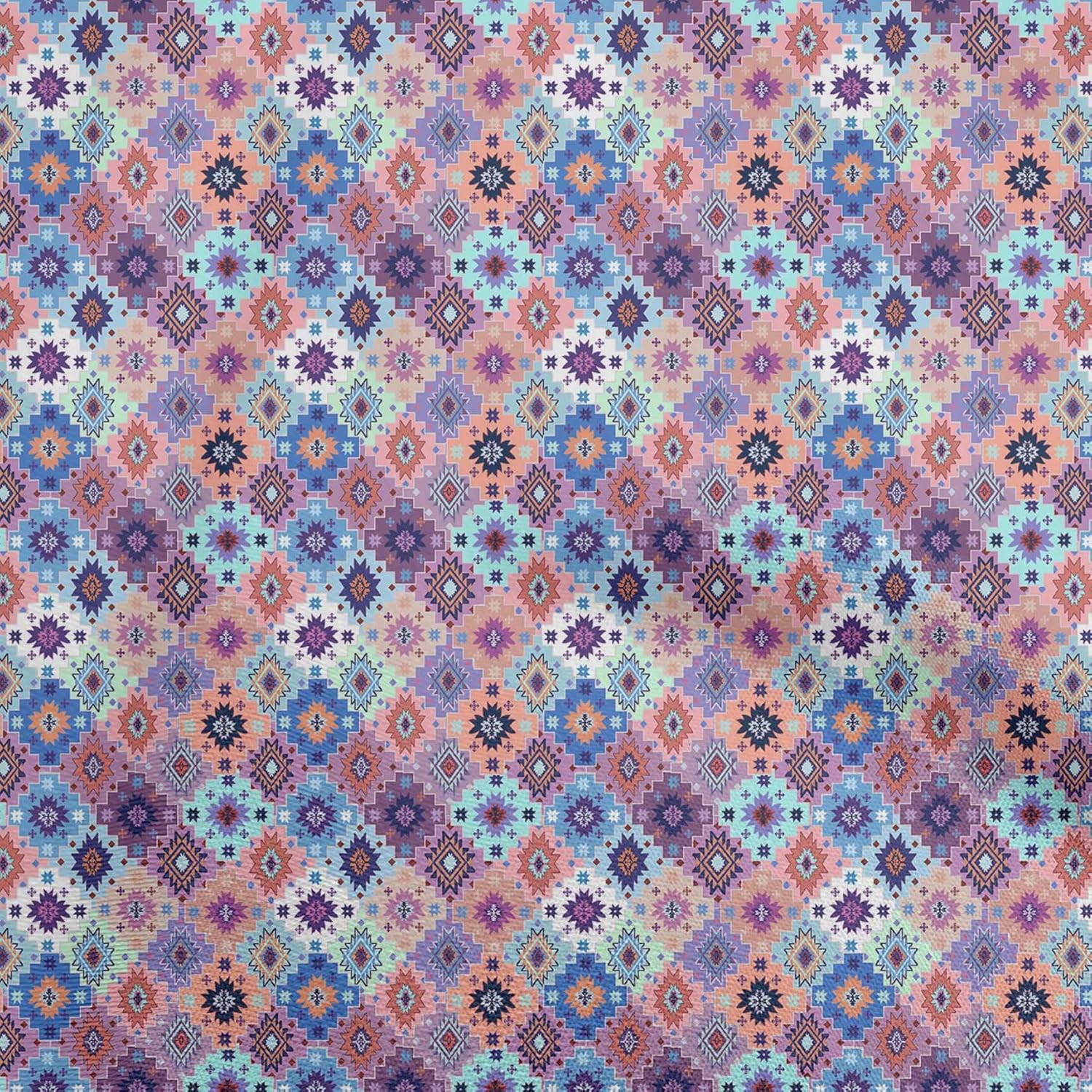 oneOone Cotton Jersey Light Blue Fabric Asian Kilim Quilting Supplies Print Sewing Fabric by The Yard 58 Inch Wide-22