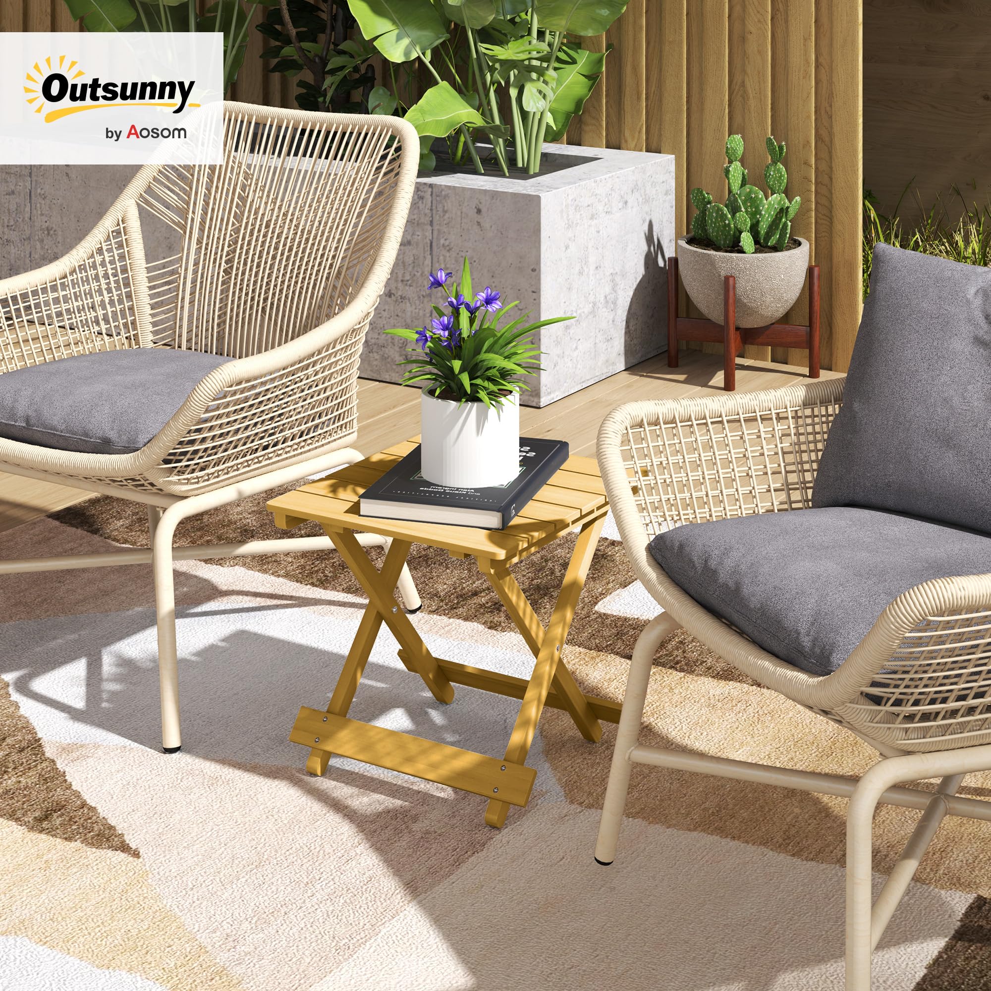 Outsunny Table Basse Pliante en Bois Massif, Table d'appoint Pliante, 40 x 43 x 40 cm, Bois Naturel