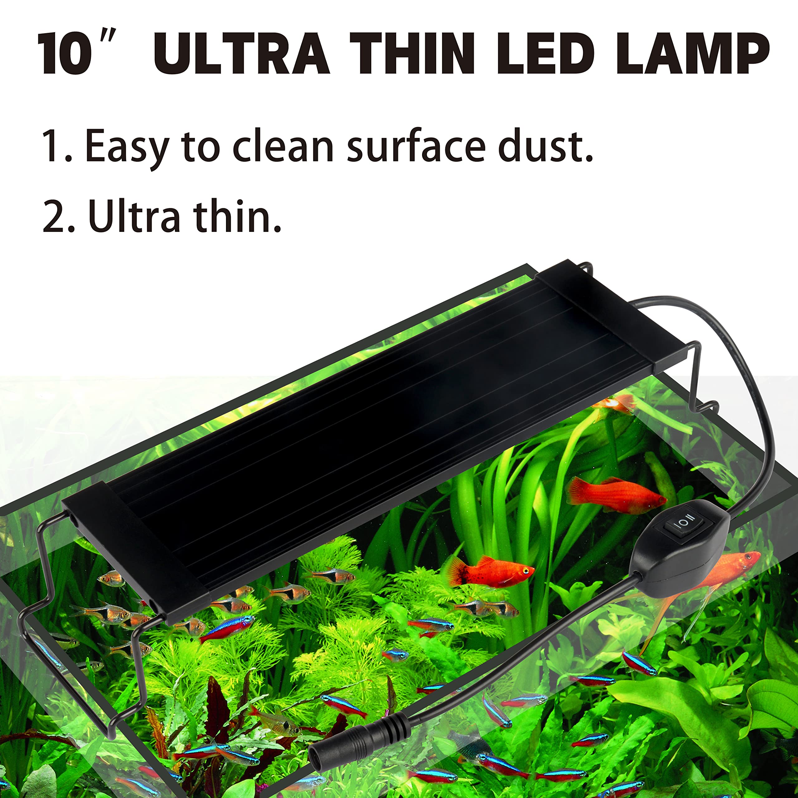 Water Rebirth Ultra cienka lampa LED do akwarium z wysuwanymi uchwytami, białe i niebieskie diody LED, 25 – 38 cm