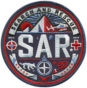 SAR - Search and Rescue - Black Hook and Loop Compatible with Velcro Hook and Loop Fastener - Embroidered Patch/Badge/Emblem