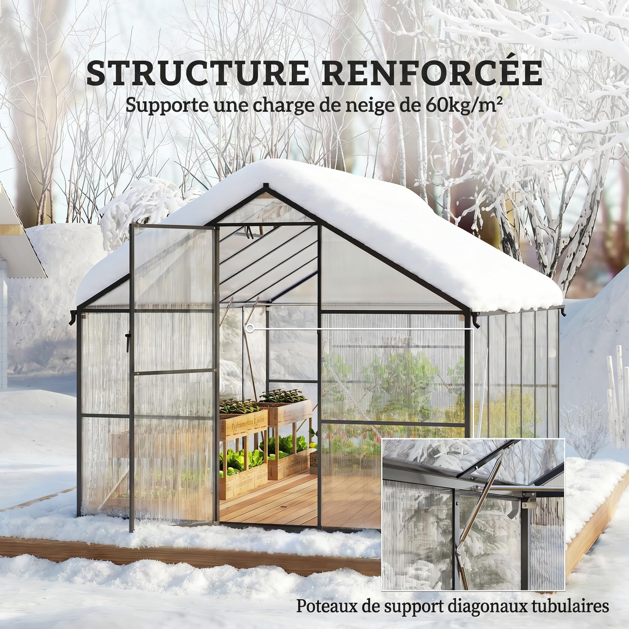 Outsunny Serre de Jardin en Aluminium Polycarbonate 8,97m² 363x247cm Noir