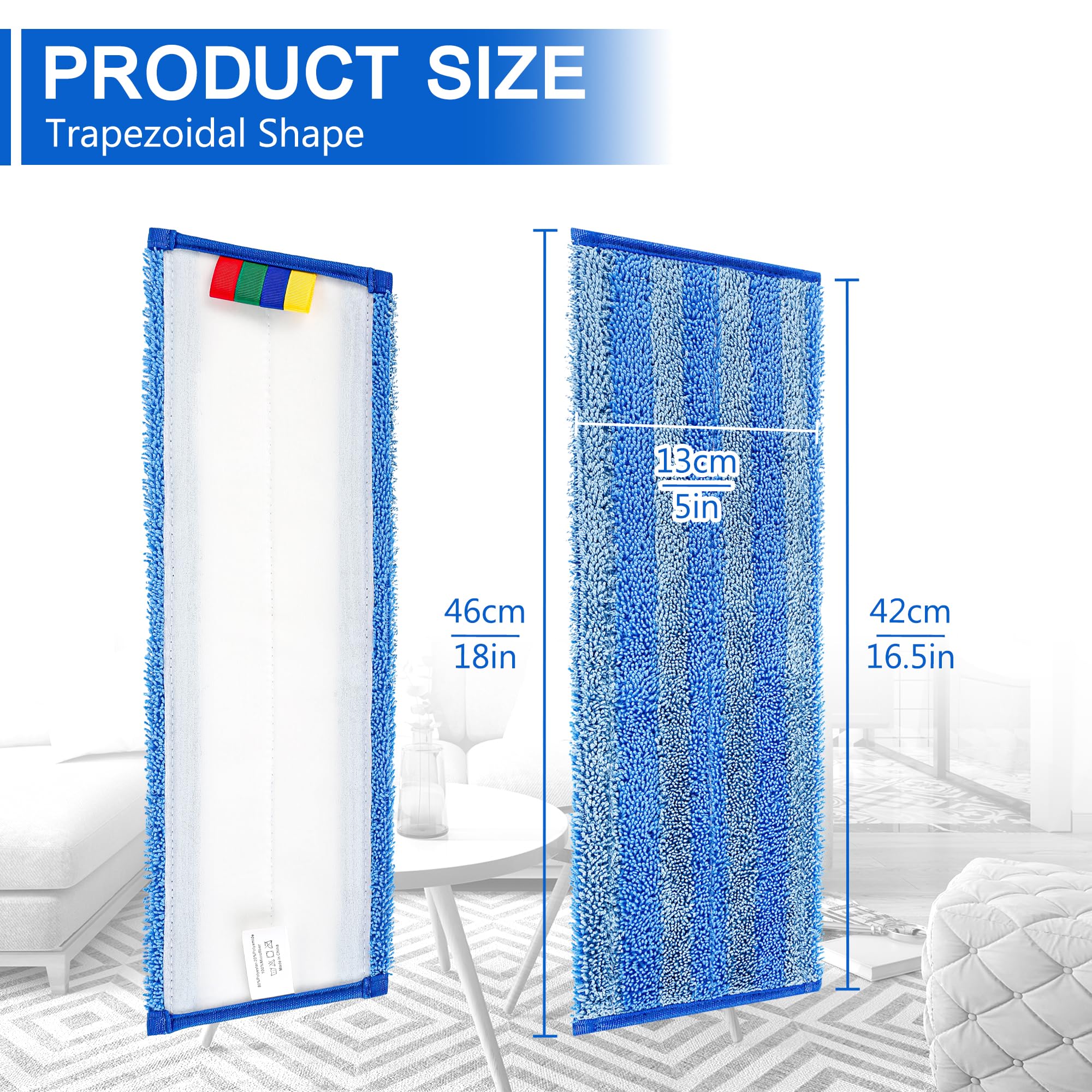 Paquete de 15 almohadillas trapezoidales de microfibra para fregonas, perfectas para fregonas de 17 a 18 pulgadas, llega a las esquinas mejor que las almohadillas estándar, recambios reutilizables