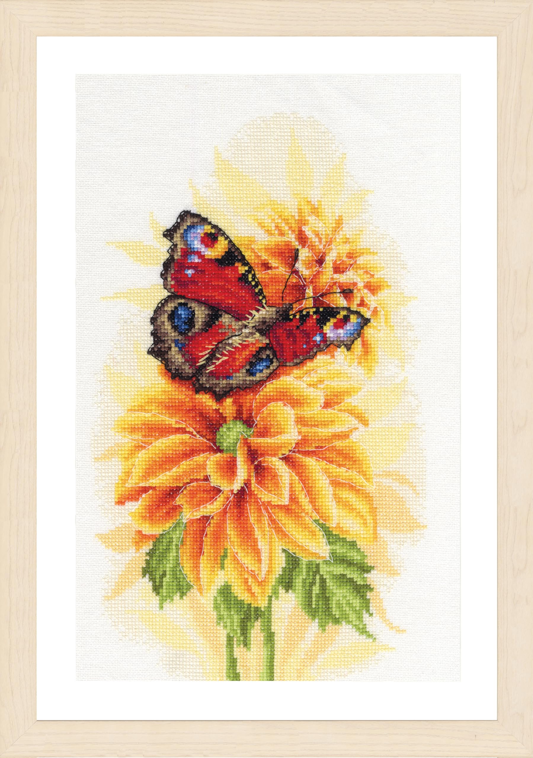 Lanarte Kreuzstich Stickpackungen Gezählter Kreuzstichbilder Set FLATTERNDER Wanddekoration Handarbeit Set für Erwachsene 22 x 33 cm DIY Deko Bastelset Handwerker Kreative Geschenkset
