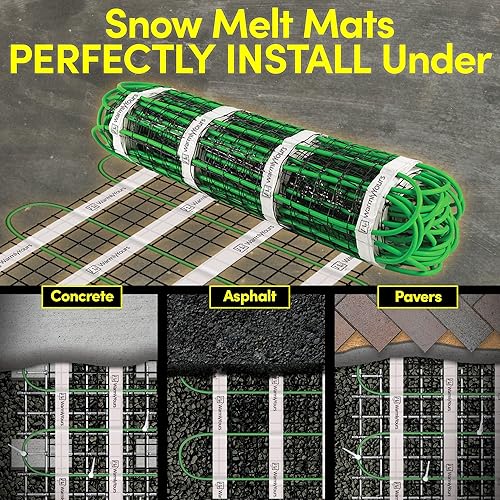 Vista 5 de WarmlyYours Alfombrilla eléctrica para derretir hielo y nieve de 2 x 50 pies. 240 V, entrada con calefacción radiante para exteriores, pasarelas