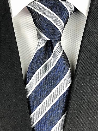 Vista 19 de Secdtie Corbata clásica de seda tejida jacquard a rayas para hombre Gris Negro