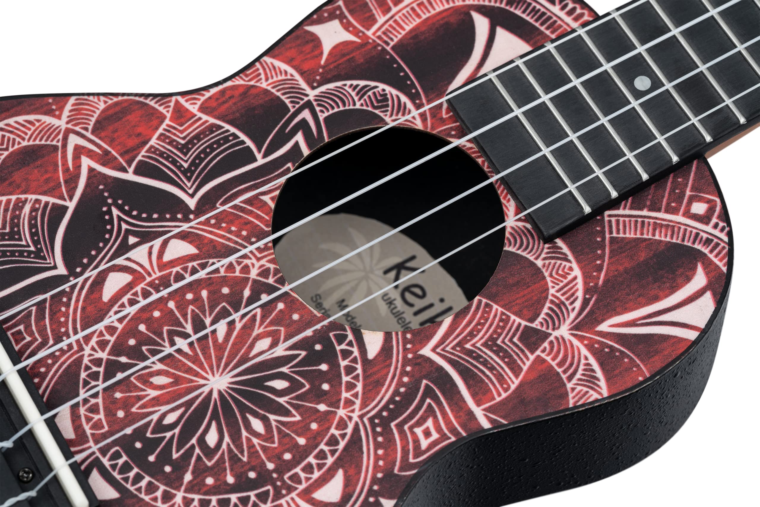 Ortega Guitars Ukulele Soprano Super Scale Acustico – Keiki K2 Series – Accessori Inclusi – Agathis / ABS, Red Kaleidoscope (K2SS-RKC)