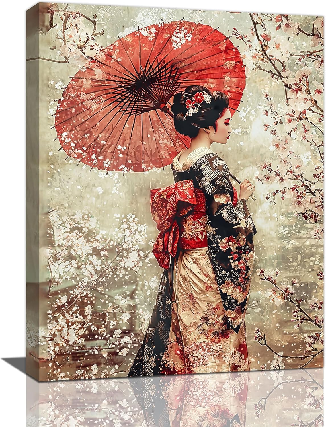 Fleruku Vintage Japanese Wall Art Japanese Geisha Wall Decor Japan Women Pictures Canvas Painting Artwork Home Decorations for Living Room Bedroom Bathroom Office 12"x16"