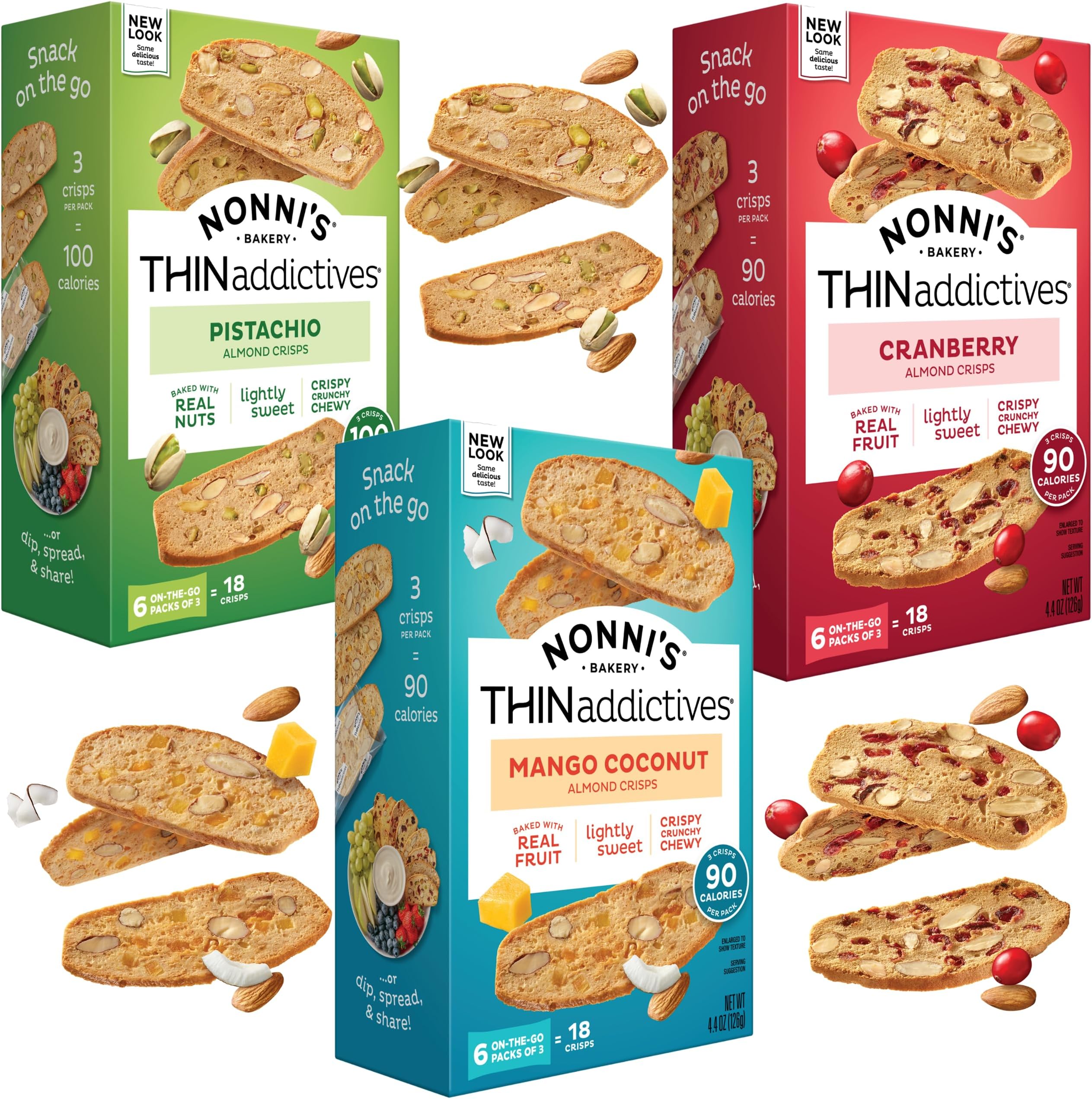 Nonni's THINaddictives Variety 3 Pack - Almond Thin Cookies Biscotti Italian Sweet & Crunchy Flavors w/ 18 Per Box Perfect Coffee Individually Wrapped Kosher 4.4 oz