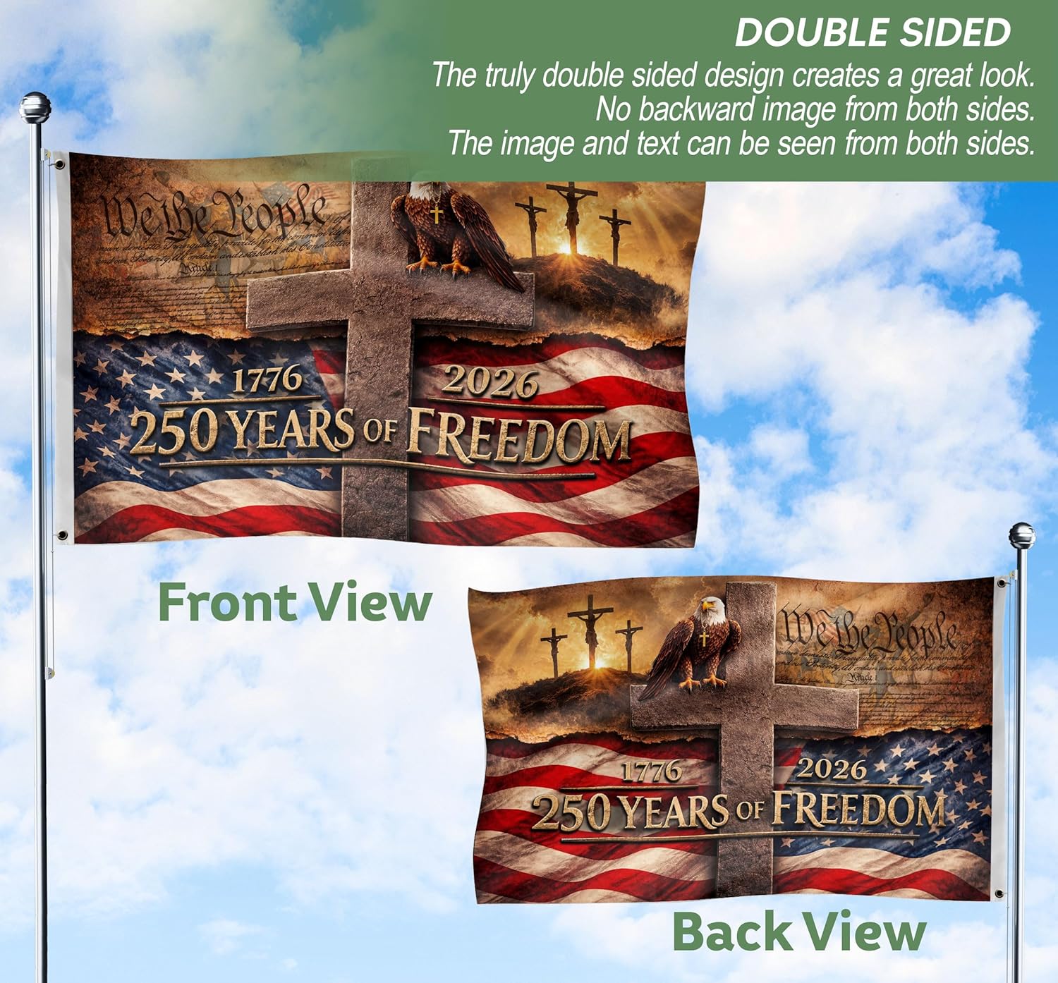 250 Years Christian Flag With Brass Grommets, Patriotic Cross Design Decor House, Christian Patriot American Flags, 250 Years Of Freedom Flag 3x5 Ft, Double-sided Printing, 1776-2026 Commemorative Banner 2