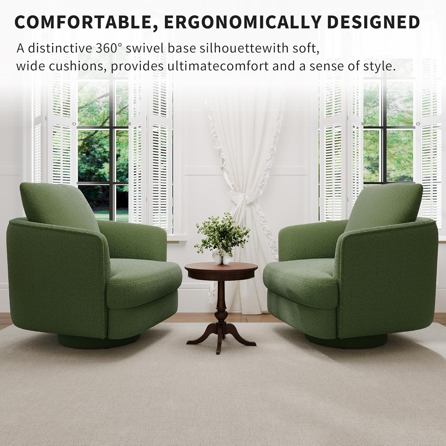 EJUNQ Swivel Accent Chair,Modern 360 °Swivel Barrel Chair, Oversized Armchair with Curve Back and Soft Cushion，Comfy Round Single Sofa,Club Reading Chair for Living Room, Bedroom, Office(Green)