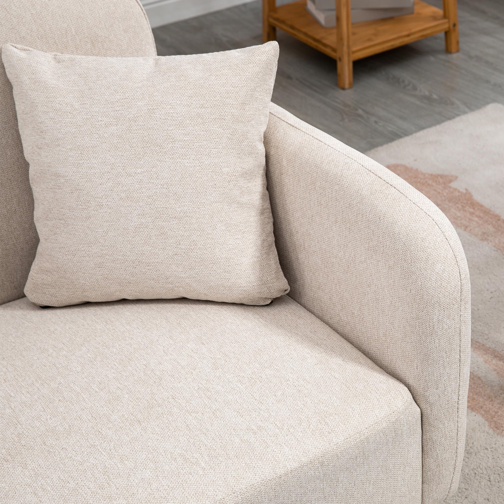 HOMCOM Sofa 2 Sitzer Couch mit 2 Wurfkissen Samtopik Creme 130 x 70 x 80 cm | Kleine Loveseat, Modern Polstersofa, Wohnzimmer, Schlafzimmer, Kleinen Raum