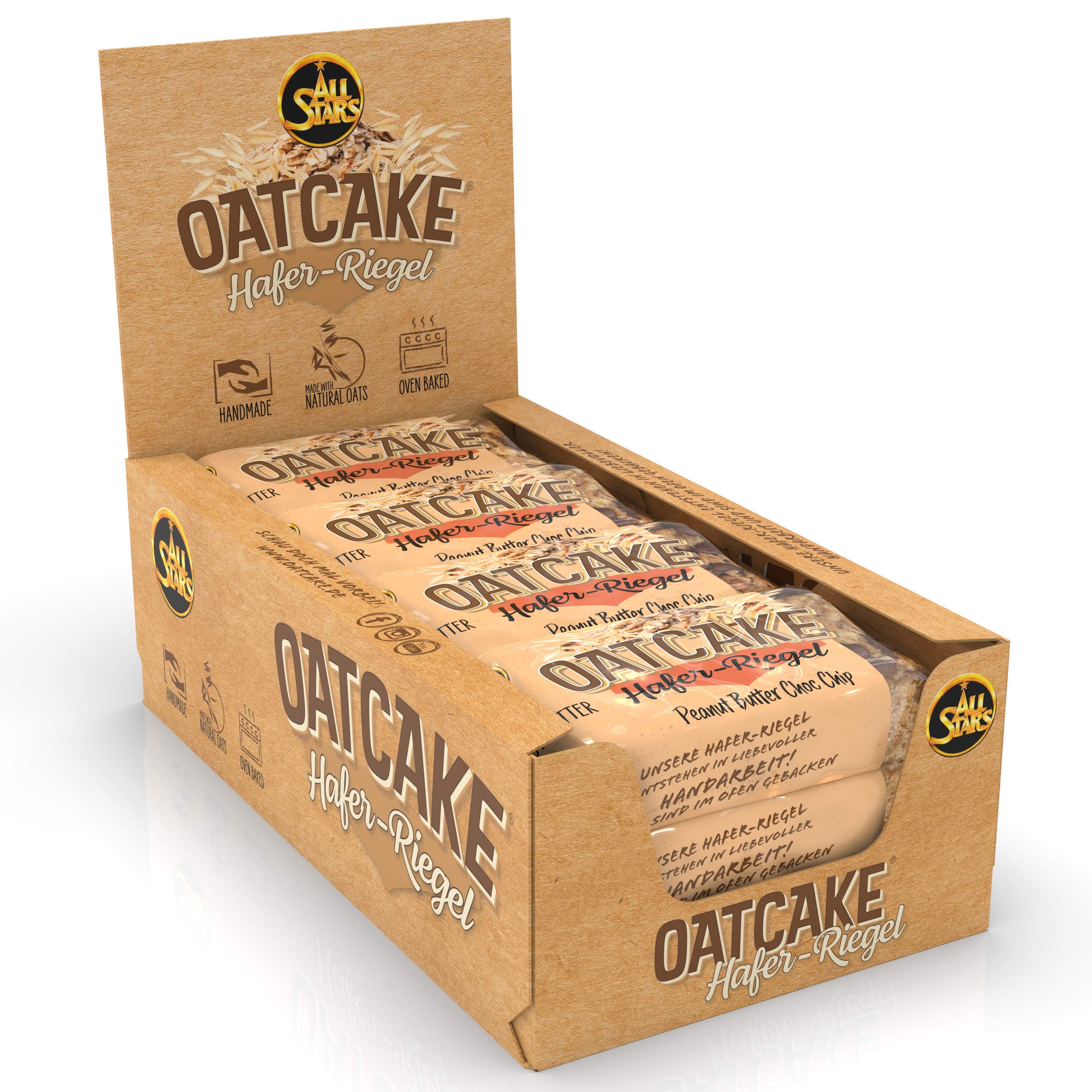 ALL STARS Oatcake Hafer-Riegel (Peanut Butter Choc Chip, 12 x 80g) – Energy-Riegel mit Haferflocken & hochwertigen Kohlenhydraten – gebackener Oat Bar - soft & sättigend - idealer Mahlzeitenersatz