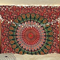 Vista 27 de Bless International - Tapiz de cama para colgar en la pared con mandala de pavo real bohemio y psicodélico (azul dorado, rosa, tamaño Queen