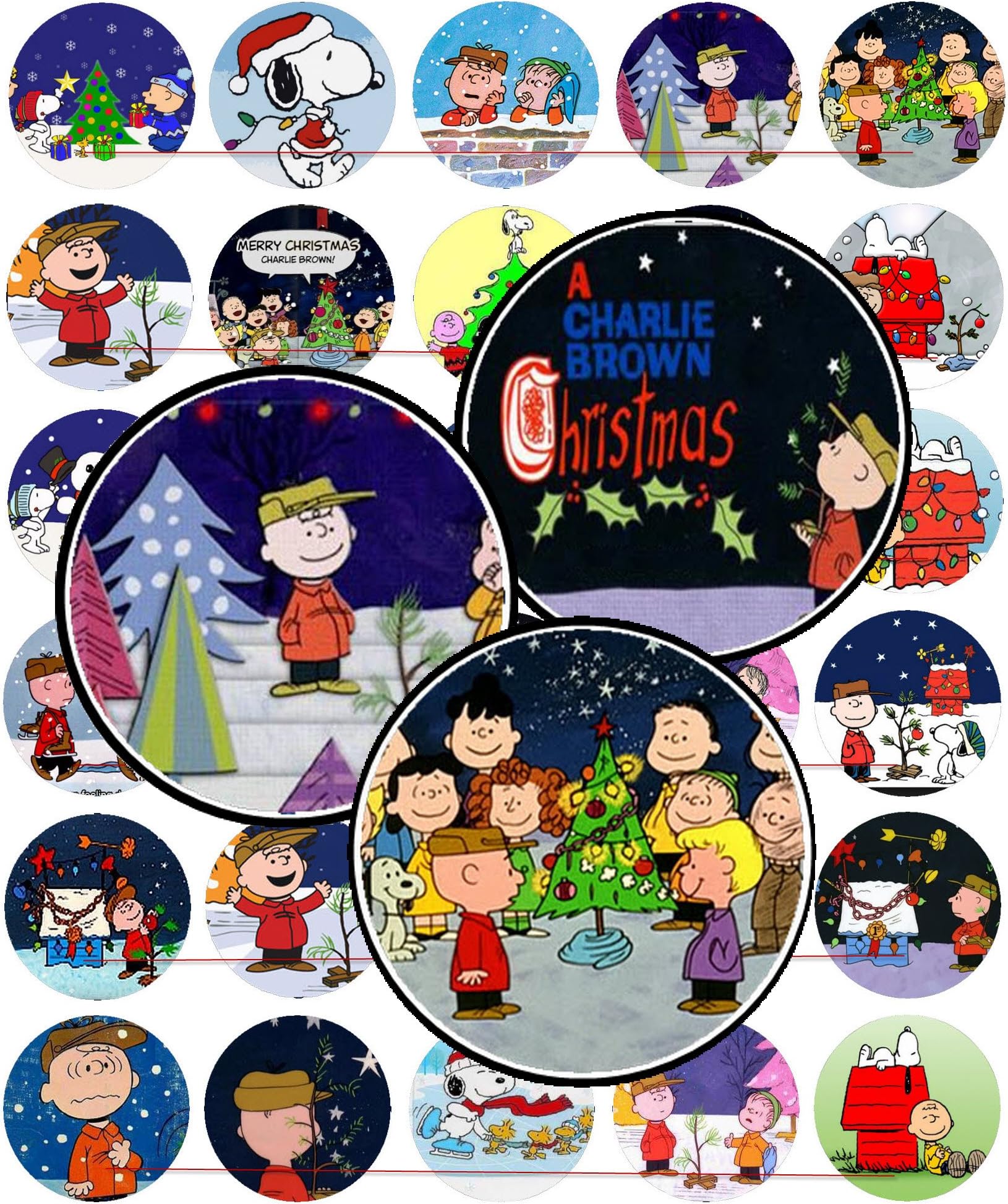 60 Precut 1" CHRISTMAS CHARLIE BROWN Bottle Cap Images A